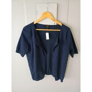 Talbots navy blue short-sleeve cardigan women's large petite pima cotton
